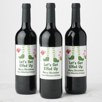 Lets Get Elfed Up Christmas Humor Personalized Wine Label