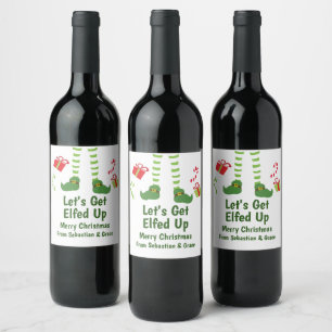 Lets Get Elfed Up Christmas Humor Personalized Wine Label