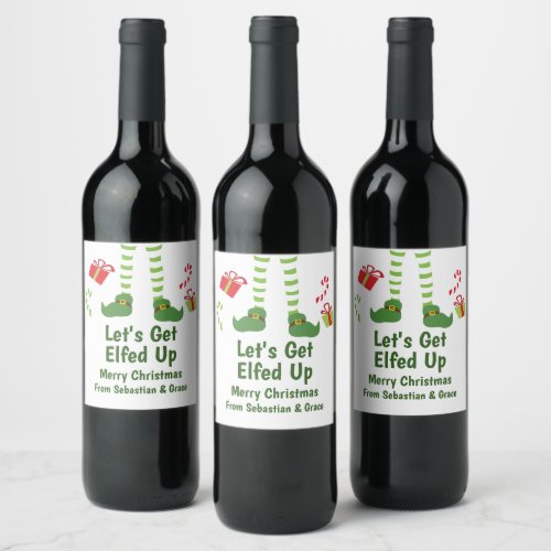 Lets Get Elfed Up Christmas Humor Personalized Wine Label