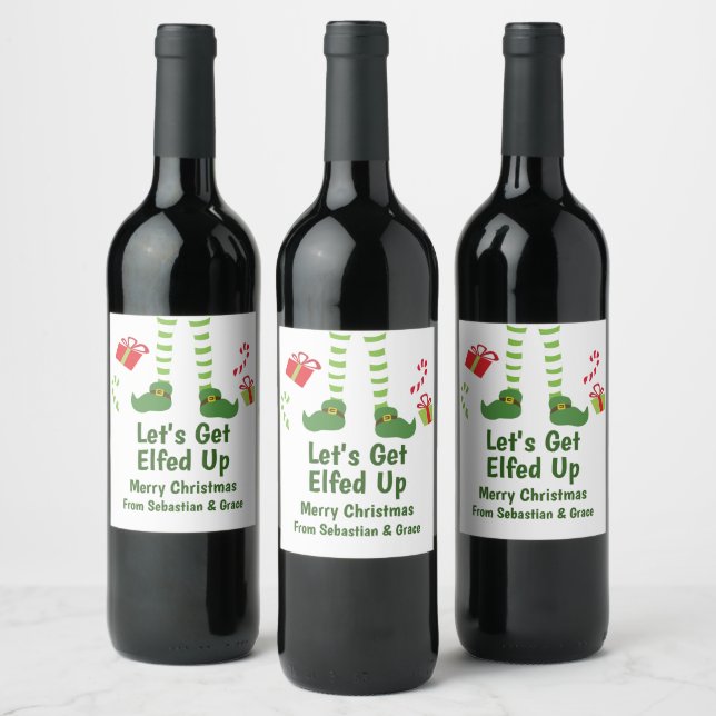 Lets Get Elfed Up Christmas Humor Personalized Wine Label (Bottles)