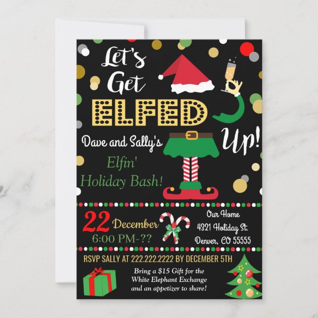Let's Get Elfed Up Christmas Invitation (Front)