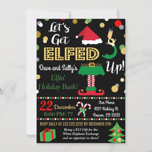 Lets Get Elfed Up Christmas Invitation