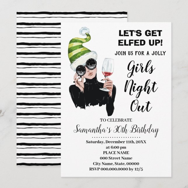 Lets Get Elfed Up Christmas night out Birthday Invitation (Front/Back)