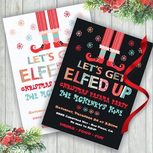 Lets Get Elfed Up Christmas Pajama Party Invitation