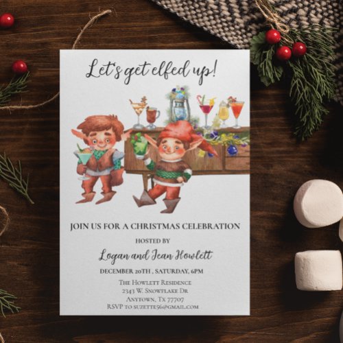 Lets Get Elfed Up Christmas Party Cocktails  Invitation