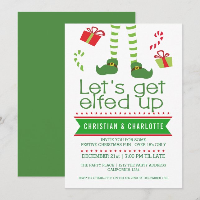 Lets Get Elfed Up Christmas Party Invitation (Front/Back)