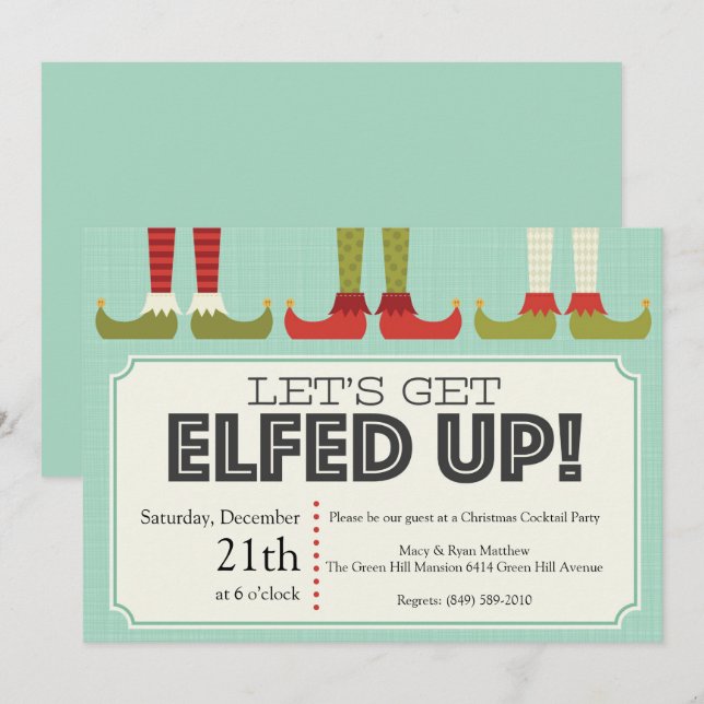Let's Get Elfed Up Christmas Party Invitation (Front/Back)