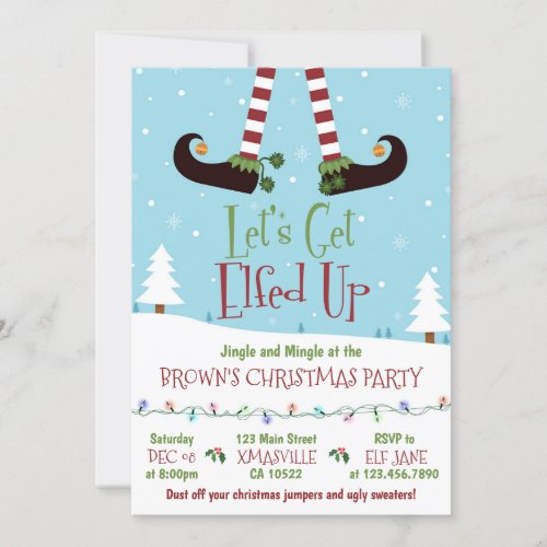 Lets Get Elfed Up Christmas Party Invitation