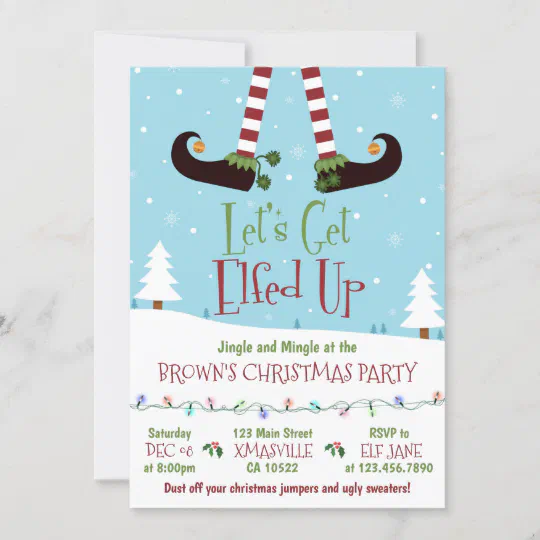 Details about   Let's Get Elfed Up Christmas Party Invitation 