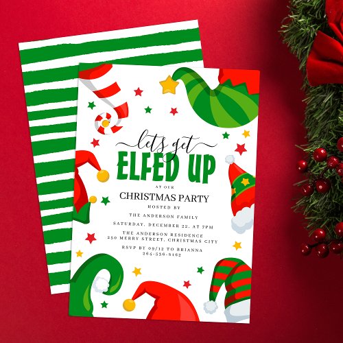 Lets Get Elfed Up  Christmas Party Invitation