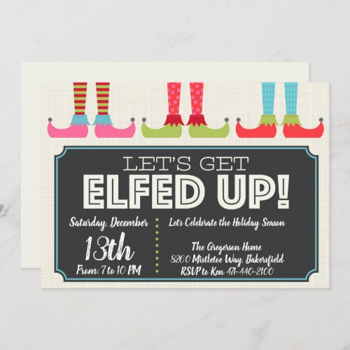 Lets Get Elfed Up Christmas Party Invitation