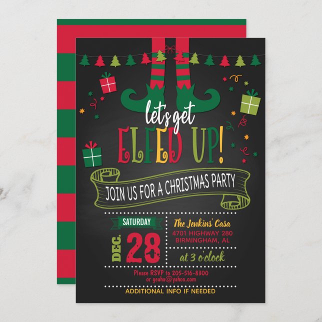 Let's Get Elfed Up Christmas Party Invitation - BK (Front/Back)