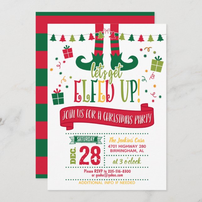 Let's Get Elfed Up Christmas Party Invitation - WH (Front/Back)