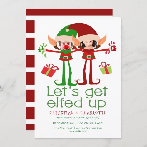 Lets Get Elfed Up Funny Christmas Personalized Invitation