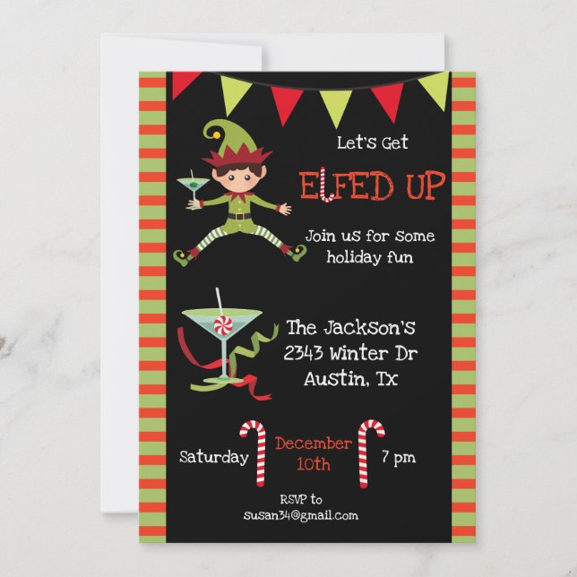 Let's Get Elfed Up Funny Cocktail Party Christmas Invitation (Front)