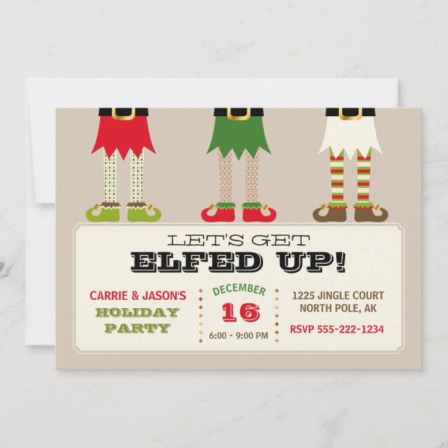 Let's Get Elfed Up! Holiday Christmas Party Elves Invitation (Front)