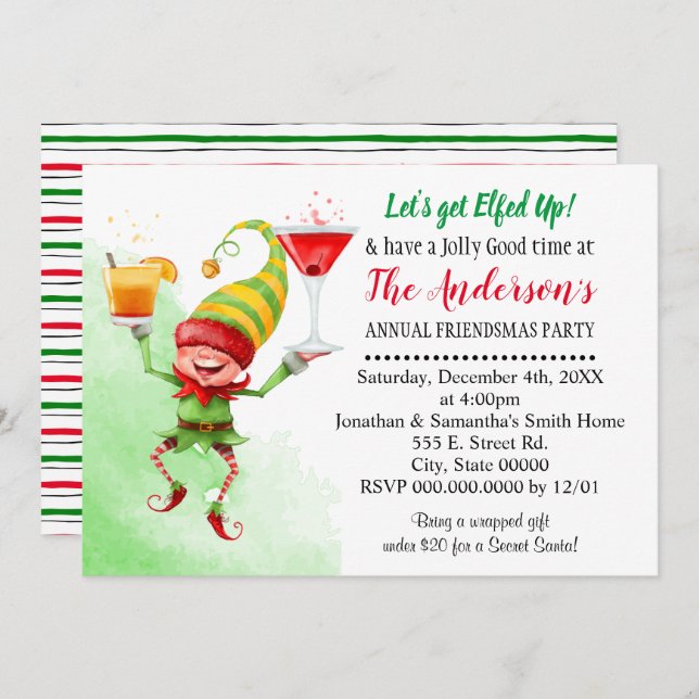Let's get Elfed Up holiday party Christmas bash Invitation (Front/Back)