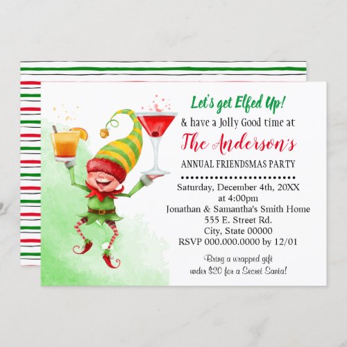 Lets get Elfed Up holiday party Christmas bash Invitation