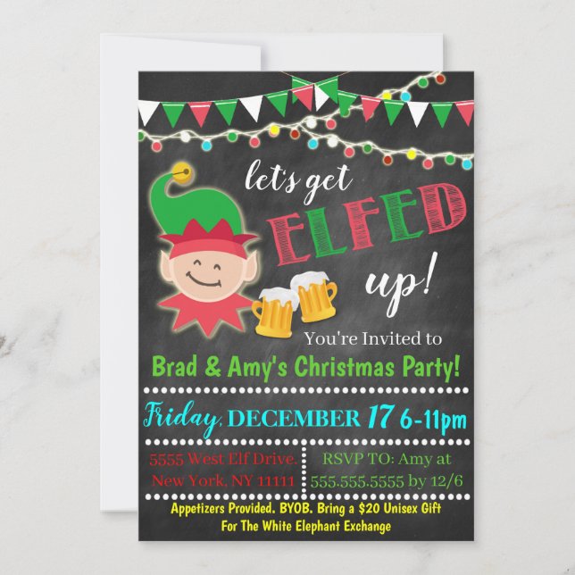 Let's Get Elfed Up Invitation (Front)