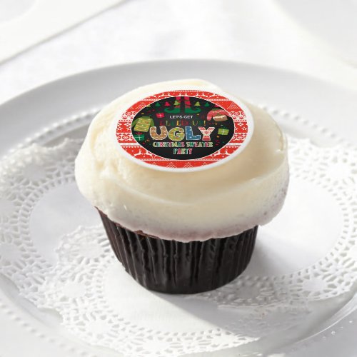 Lets Get Elfed Up Ugly Christmas Sweater Party Edible Frosting Rounds