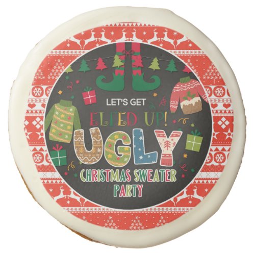 Lets Get Elfed Up Ugly Christmas Sweater Sugar Cookie