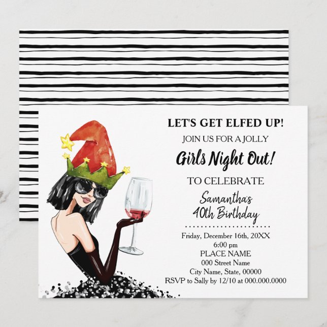 Lets Get Elfed Up Xmas Girls night out Birthday Invitation (Front/Back)
