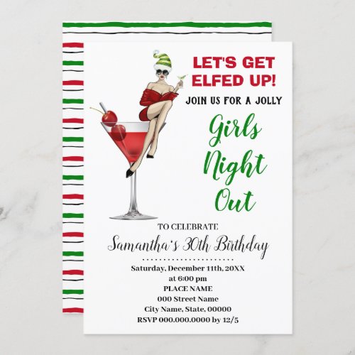 Lets Get Elfed Up Xmas Girls night out Birthday Invitation