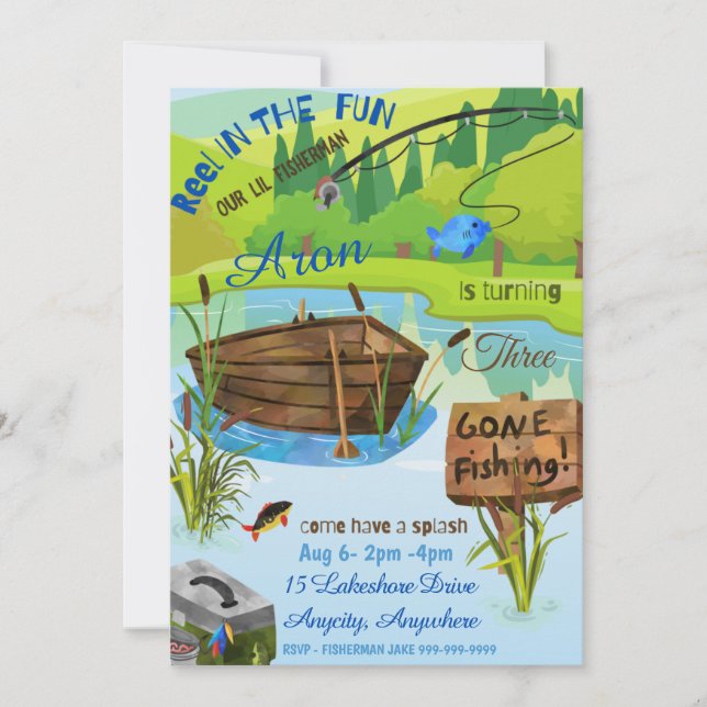 Lets Get Fishing Birthday Invitation Card (Front)