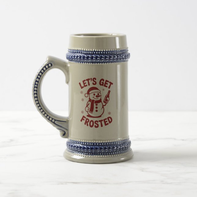 Let's Get Frosted Snowman Beer Snarky Christmas Beer Stein (Left)