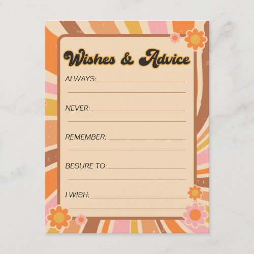 Lets Get Groovy Baby Shower wishes and advice Enclosure Card