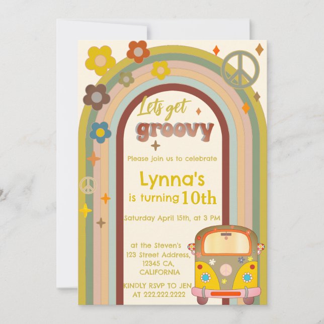 Lets get groovy birthday invitation (Front)