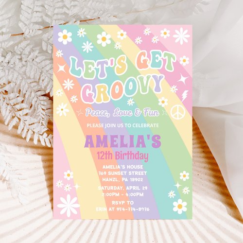 Lets get groovy birthday invitation