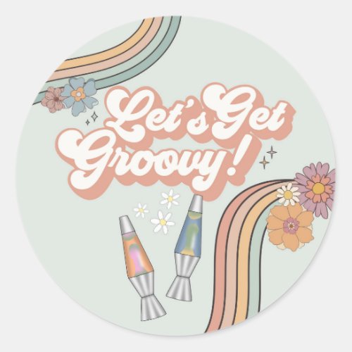 Lets Get Groovy Birthday Party Dessert Favor Classic Round Sticker