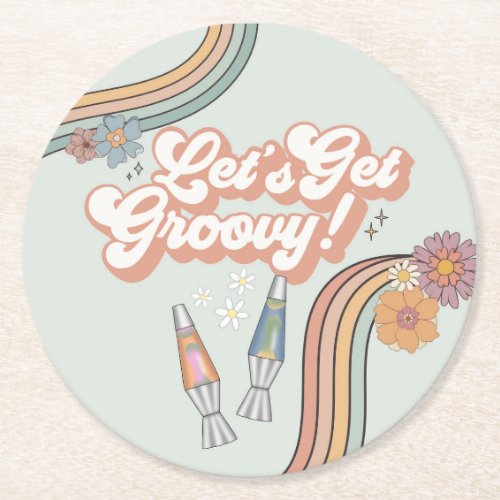 Lets Get Groovy Birthday Party table Round Paper Coaster