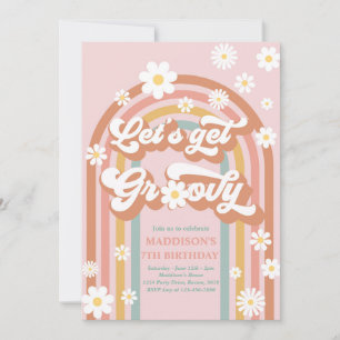 Let's Get Groovy Boho Daisy Rainbow Birthday Invitation