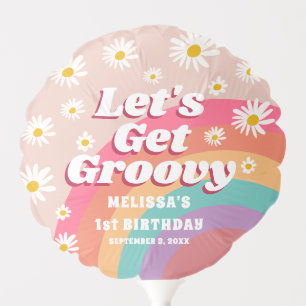 Let's Get Groovy Colorful Rainbow & Daisy Birthday Balloon