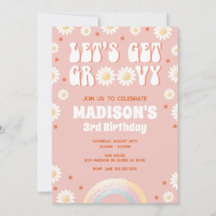 Let's Get Groovy Daisy Rainbow 70s Retro Birthday Invitation