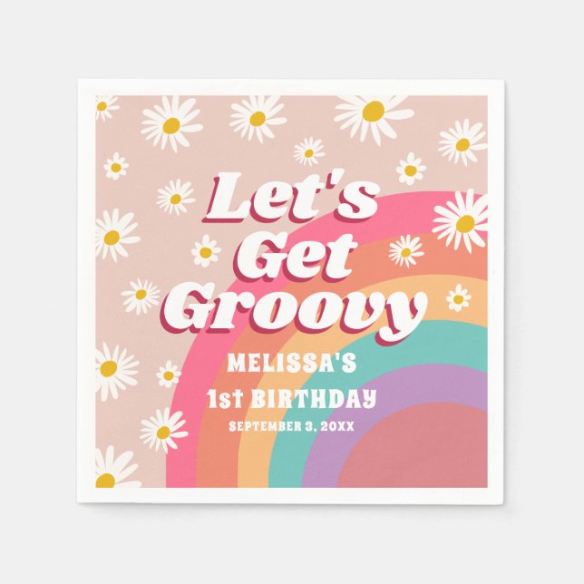 Let's Get Groovy Daisy Rainbow Retro Birthday Napkins (Front)