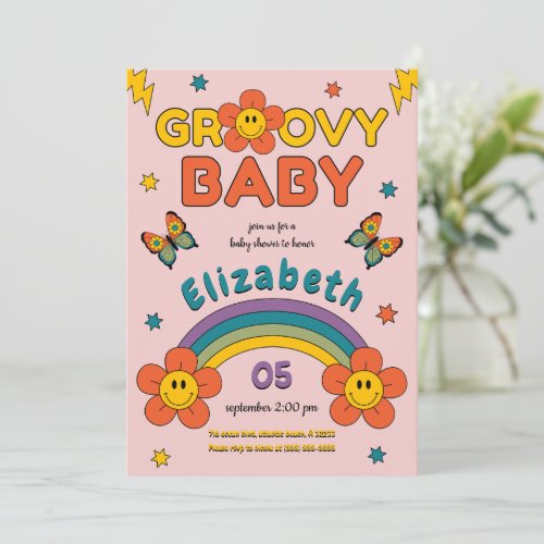 Lets Get Groovy Flower Baby Shower Invitation