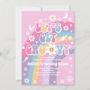 Let's Get Groovy Hippie Rainbow 70s Birthday Party Invitation