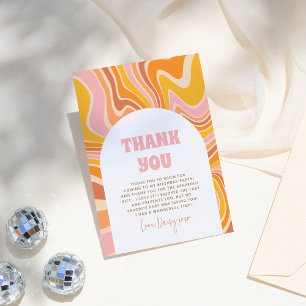 Let's Get Groovy Pink Retro Girl Birthday Party Thank You Card