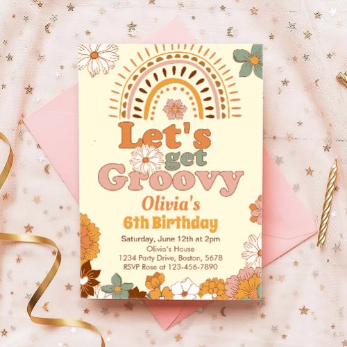 Lets Get Groovy Rainbow Birthday Invitation