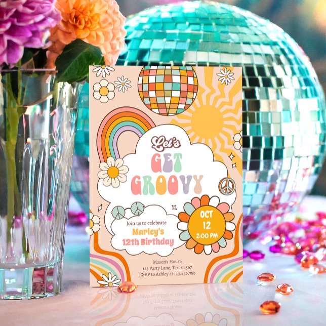 Let's Get Groovy Retro 70s Rainbow Teen Birthday Invitation (Creator Uploaded)