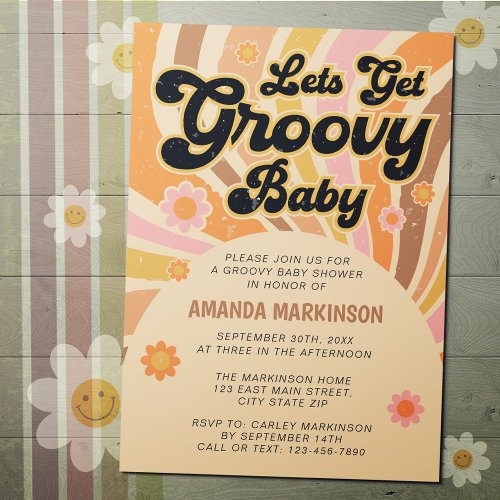 Lets Get Groovy Retro Baby Shower Invitation