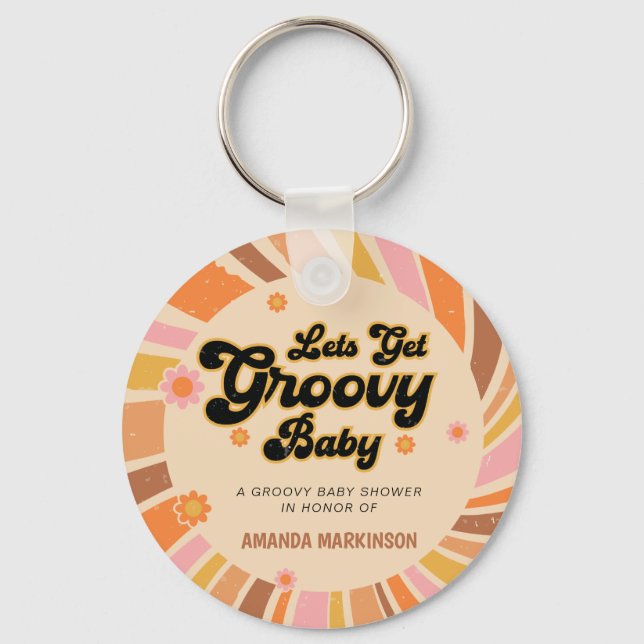 Let's Get Groovy Retro Baby Shower Keychain (Front)