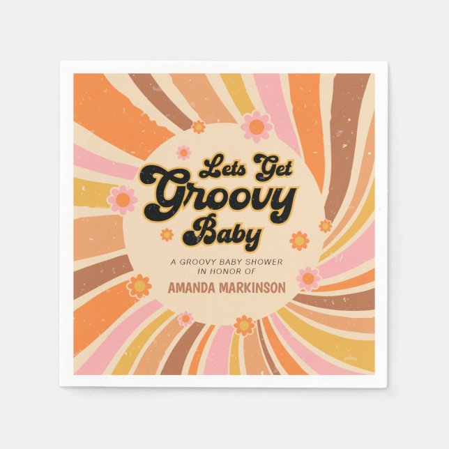 Let's Get Groovy Retro Baby Shower Napkins (Front)