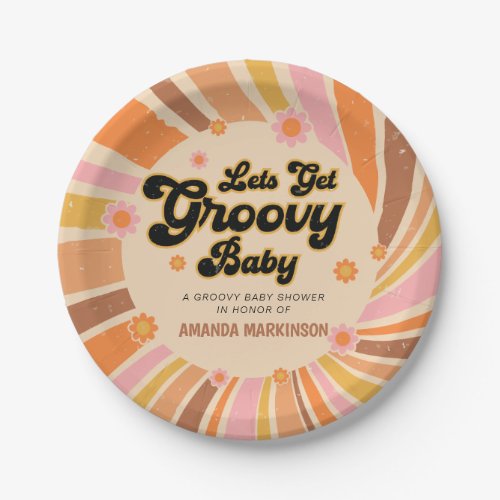 Lets Get Groovy Retro Baby Shower Paper Plates