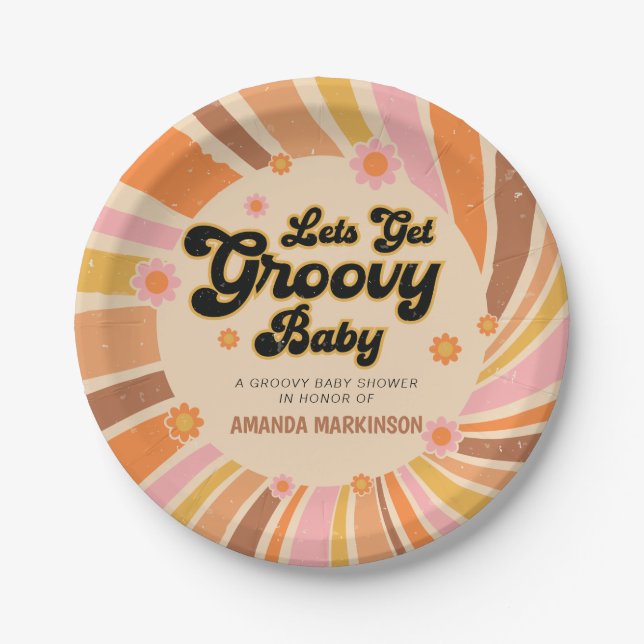 Let's Get Groovy Retro Baby Shower Paper Plates (Front)