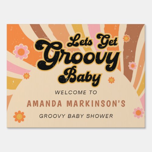 Lets Get Groovy Retro Baby Shower Sign