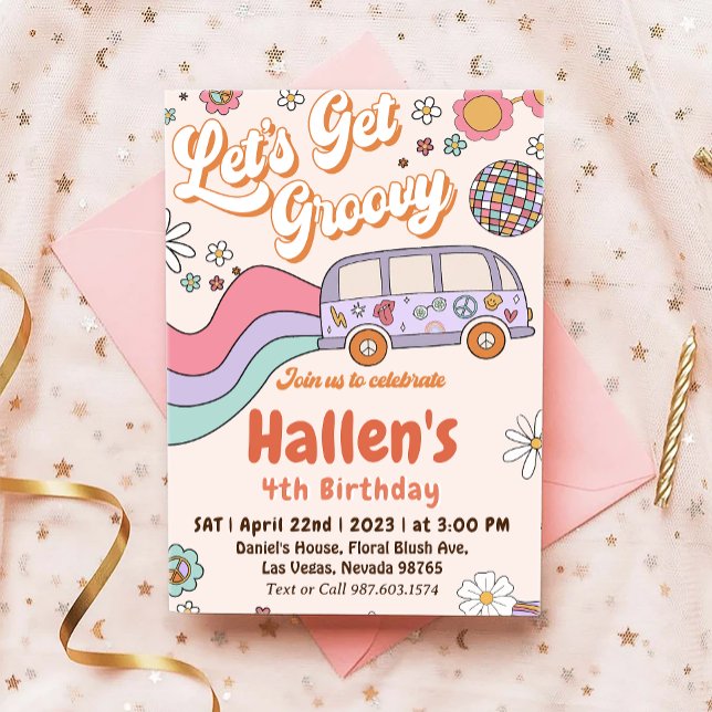 Let's Get Groovy Retro Boho Daisy Rainbow Birthday Invitation (Creator Uploaded)